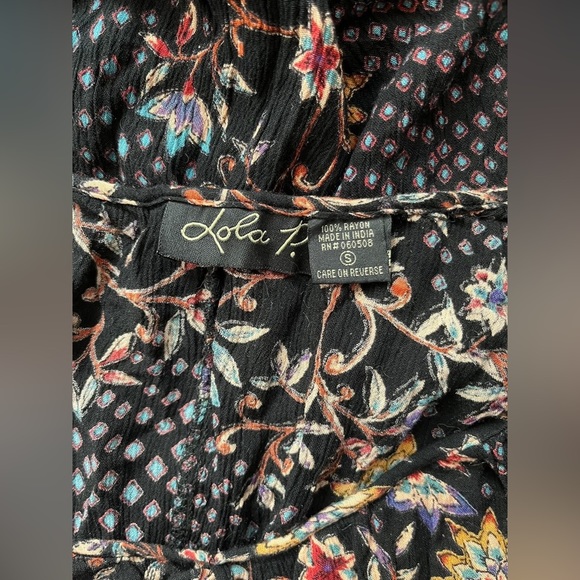 Anthropologie Lola P. Women Floral Mini Short Sleeve Dress Small Brown Boho - Picture 8 of 9